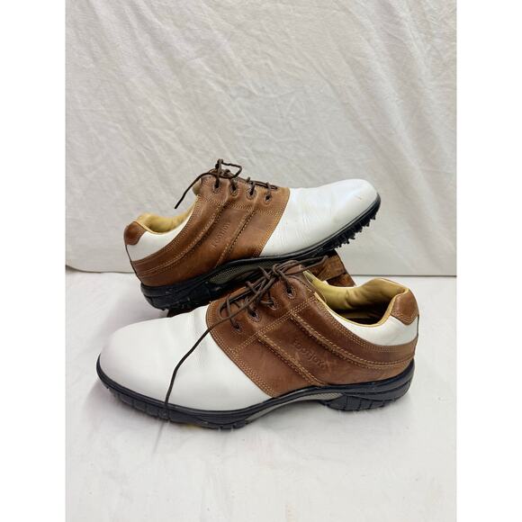 FOOTJOY CONTOUR SERIES
MEN'S 11 WIDE GOLF SHOES 542446
BROWN~WHITE LEATHER - Picture 1 of 12